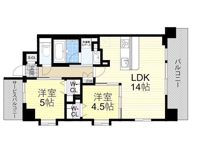 スプランディッド天王寺サウス(2LDK/5階)の間取り写真