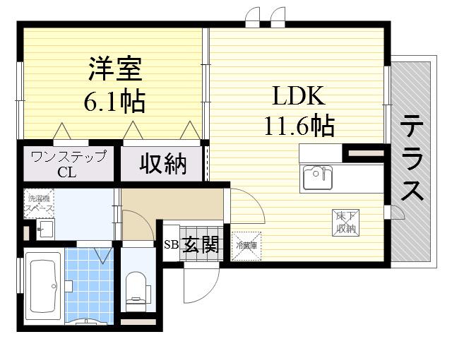 スクエアプレイス天王寺東A棟(1LDK/1階)の間取り写真