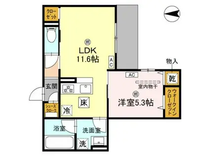 グランディーユ平野西(1LDK/1階)の間取り写真