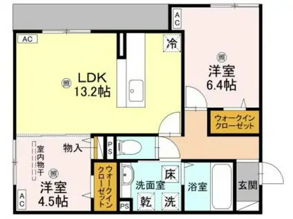 パサログランデ背戸口(2LDK/1階)の間取り写真