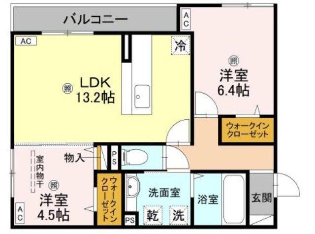 パサログランデ背戸口(2LDK/2階)の間取り写真