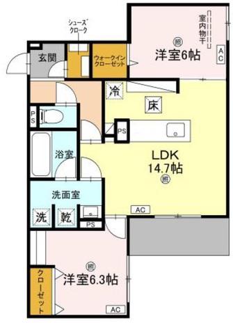 グリーンコート杭全(2LDK/1階)の間取り写真