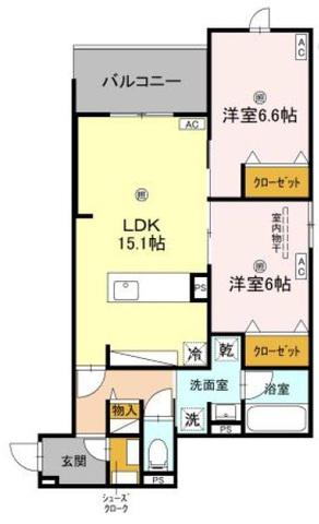 グリーンコート杭全(2LDK/2階)の間取り写真