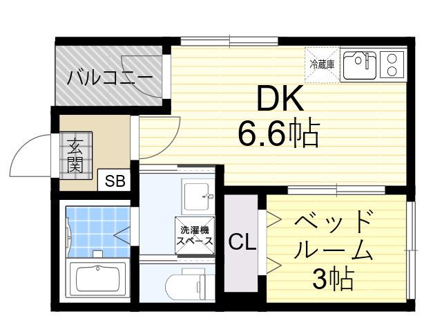 ハーモニーテラス平野ドゥエ(1DK/1階)の間取り写真