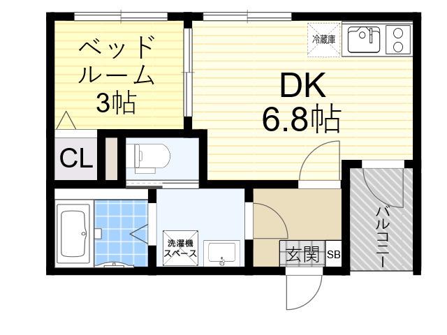 ハーモニーテラス平野西2(1DK/2階)の間取り写真