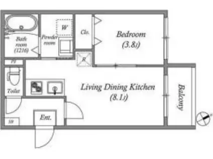 ミュゲット東部市場前(1LDK/2階)の間取り写真