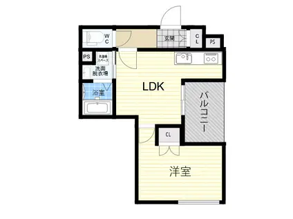 セレニティ長吉出戸(1LDK/1階)の間取り写真