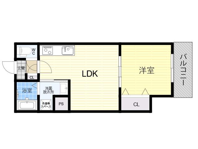 セレニティ長吉出戸(1LDK/2階)の間取り写真