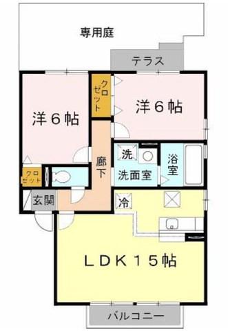 リビングタウン加美北 C棟(2LDK/1階)の間取り写真