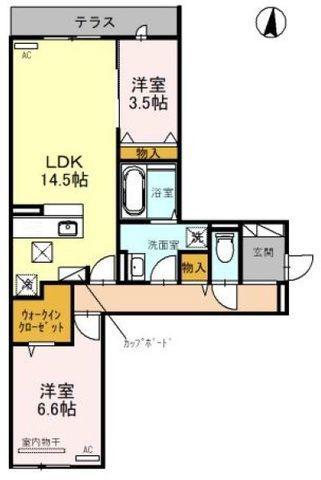 フェリシア東田辺(2LDK/2階)の間取り写真