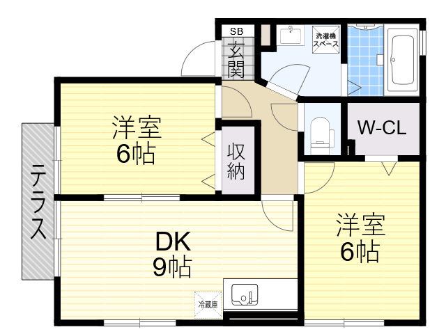 モンソレイユ(2DK/1階)の間取り写真