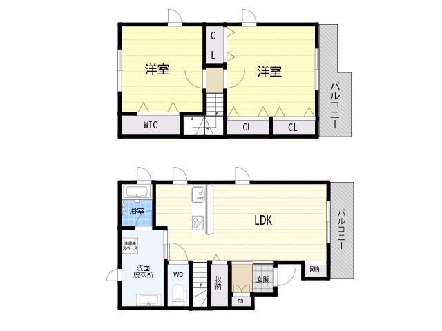CASA FELIZ平野東(2LDK/2階)の間取り写真