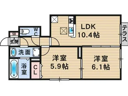 セジュール東宝塚(2LDK/1階)の間取り写真