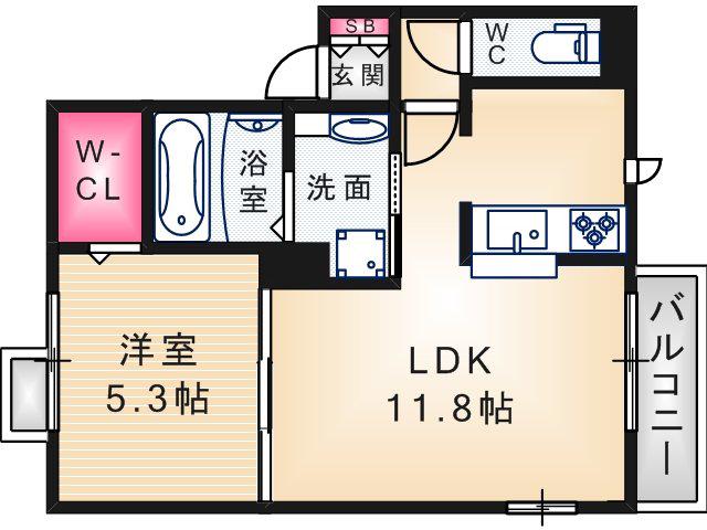 ラ・ポルテ(1LDK/1階)の間取り写真