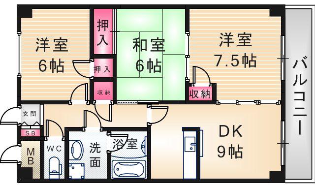ハウスアイ尼崎(3DK/1階)の間取り写真