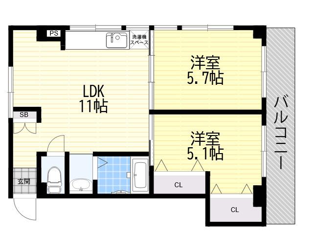 パークヒルズ澤(2LDK/2階)の間取り写真