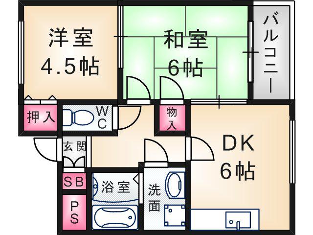 スペリティー岡山5番館(2DK/3階)の間取り写真