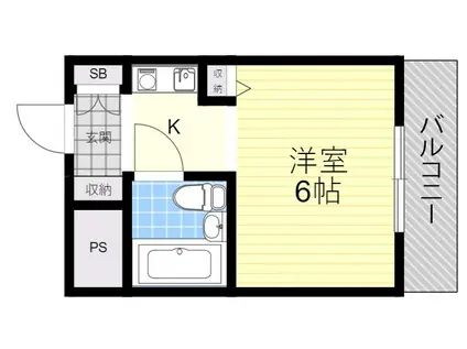 猪名寺パークマンション(ワンルーム/6階)の間取り写真