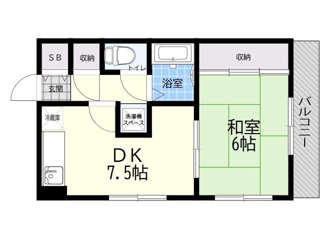 グッドストック東難波(1DK/4階)の間取り写真