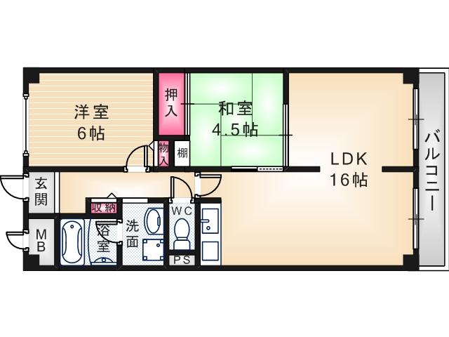 フローラル長洲(2LDK/2階)の間取り写真