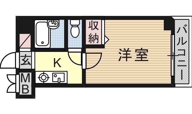 ローズコーポ阪神尼崎(1K/2階)の間取り写真