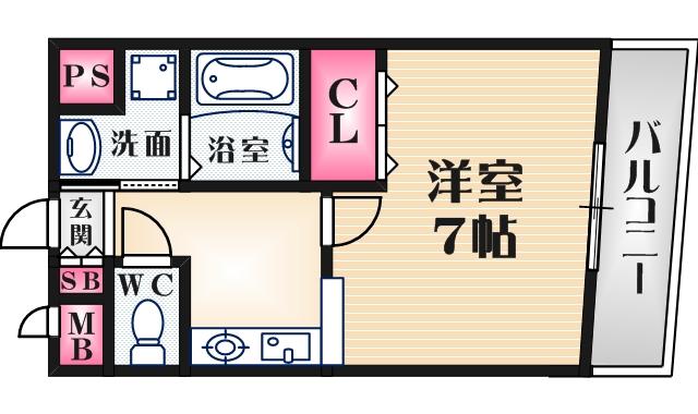 カサデローザ(1K/1階)の間取り写真