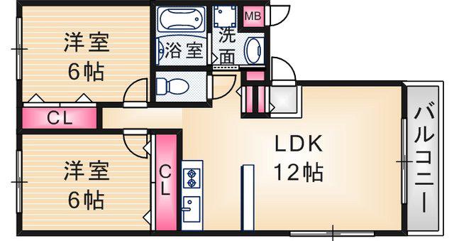 カーサ グランデ(2LDK/2階)の間取り写真