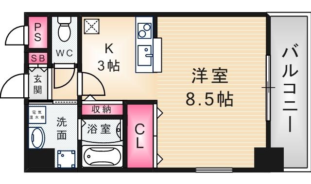 尼崎ヒルズ(ワンルーム/6階)の間取り写真