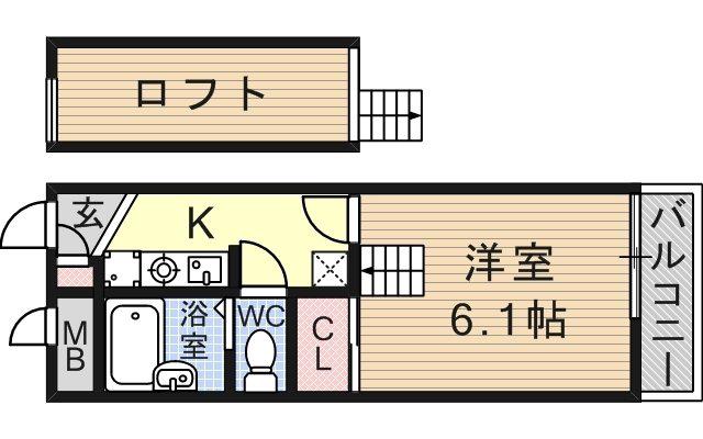DOMAINE弥千代(1K/1階)の間取り写真