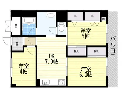 ドルミ尼崎(3DK/5階)の間取り写真