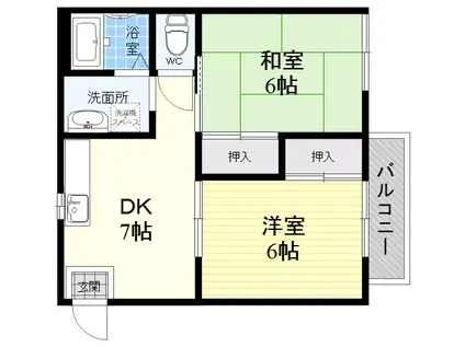 ナカマハイツⅡ(2DK/2階)の間取り写真