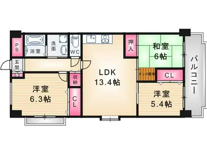 ハーティング尼崎(3LDK/4階)の間取り写真