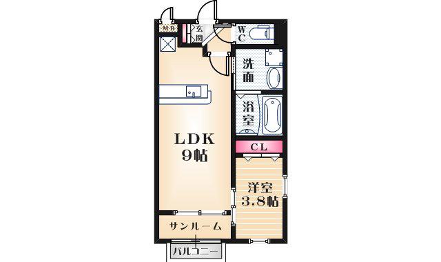 リッジライン東(1LDK/1階)の間取り写真