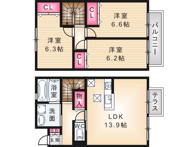 ピアプランドール3(3LDK/1階)の間取り写真