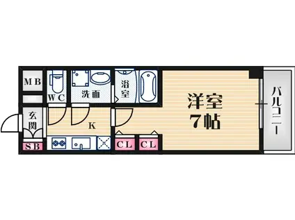 S-RESIDENCE東難波(1K/3階)の間取り写真