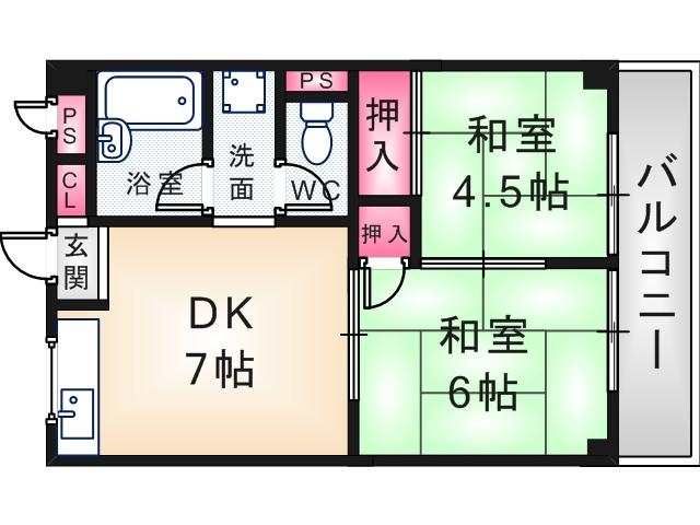 エメラルド久々知PARTⅡ(2DK/3階)の間取り写真
