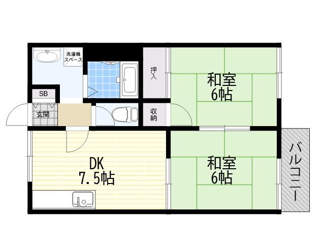 神崎ハイツ2(2DK/2階)の間取り写真