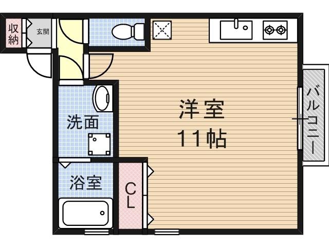 グリーンパーク尾浜(ワンルーム/1階)の間取り写真
