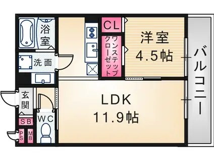 カーサオクターブ(1LDK/3階)の間取り写真