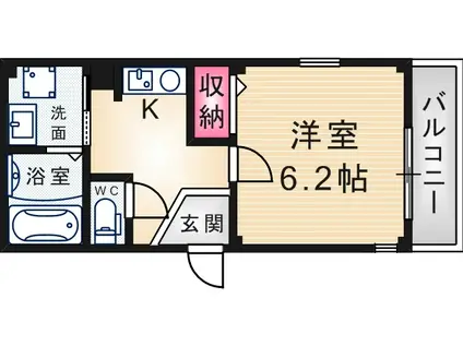 FLOWER尼崎(1K/2階)の間取り写真