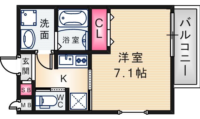 ワコーレヴィータ東園田(1K/2階)の間取り写真