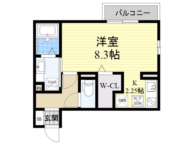プラージュ武庫川B棟(ワンルーム/1階)の間取り写真