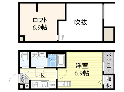グランシエール武庫川(1K/2階)の間取り写真