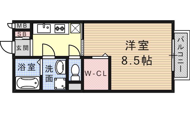グレイス尼崎B棟(1K/1階)の間取り写真