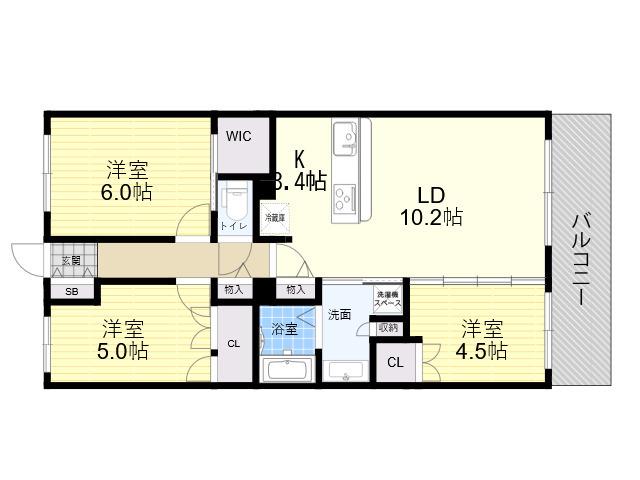 クラッシィハウス尼崎 GRAND PLACE(3LDK/10階)の間取り写真