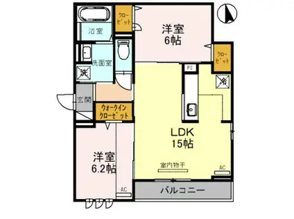 JR東海道・山陽本線 立花駅 徒歩9分 3階建 築1年(2LDK/2階)の間取り写真