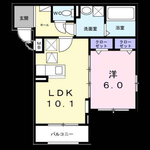 ラ・コリーヌ今福Z(1LDK/1階)の間取り写真