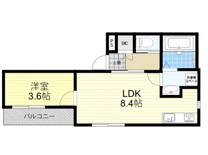 GRANDE東本町(1LDK/2階)の間取り写真