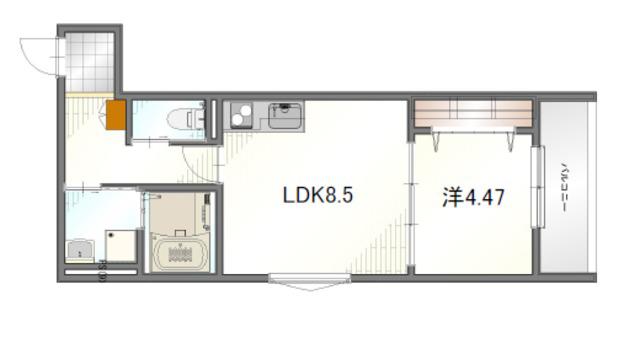 グランマーレ尼崎(1LDK/1階)の間取り写真