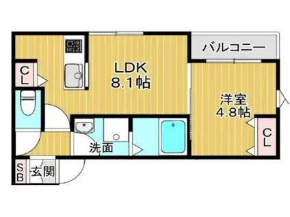 LA-CREA浜C棟(1LDK/2階)の間取り写真